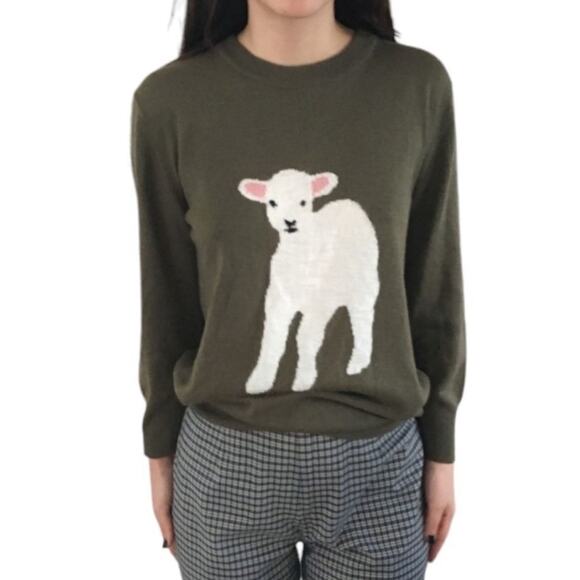 Vintage Peter Jensen novelty lamb sweater wool blend indie sleeze 2000s 2010s M - Picture 1 of 8